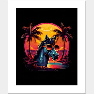 Retro Wave Arabian Horse Miami Posters and Art